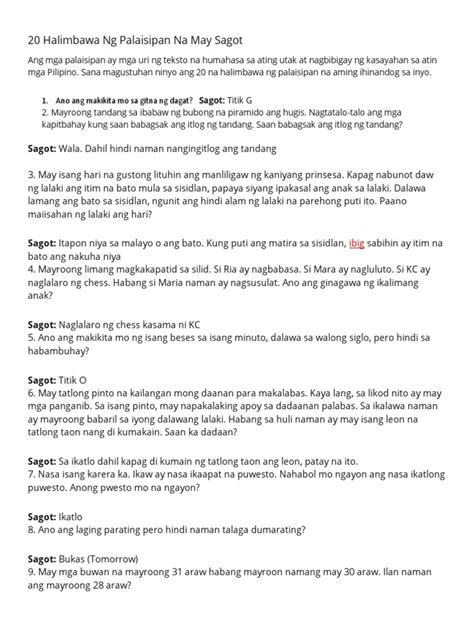 pahulaan na may sagot|Palaisipan Mga Halimbawa Ng Palaisipan .